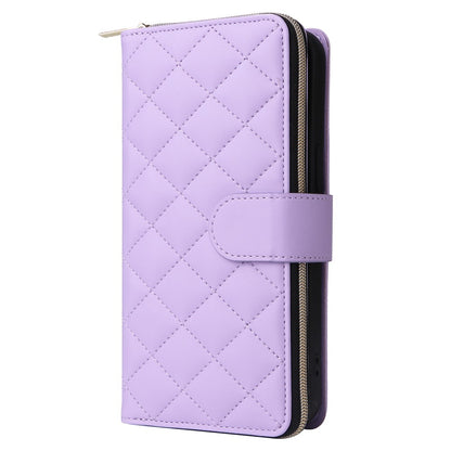 For iPhone 15 Plus / 14 Plus Case Wallet PU Leather Rhombus Stand Anti-Fall Phone Cover