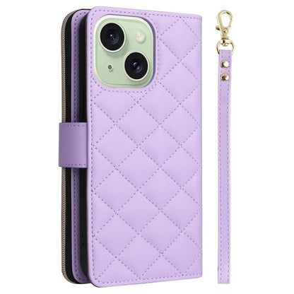 For iPhone 15 Plus / 14 Plus Case Wallet PU Leather Rhombus Stand Anti-Fall Phone Cover