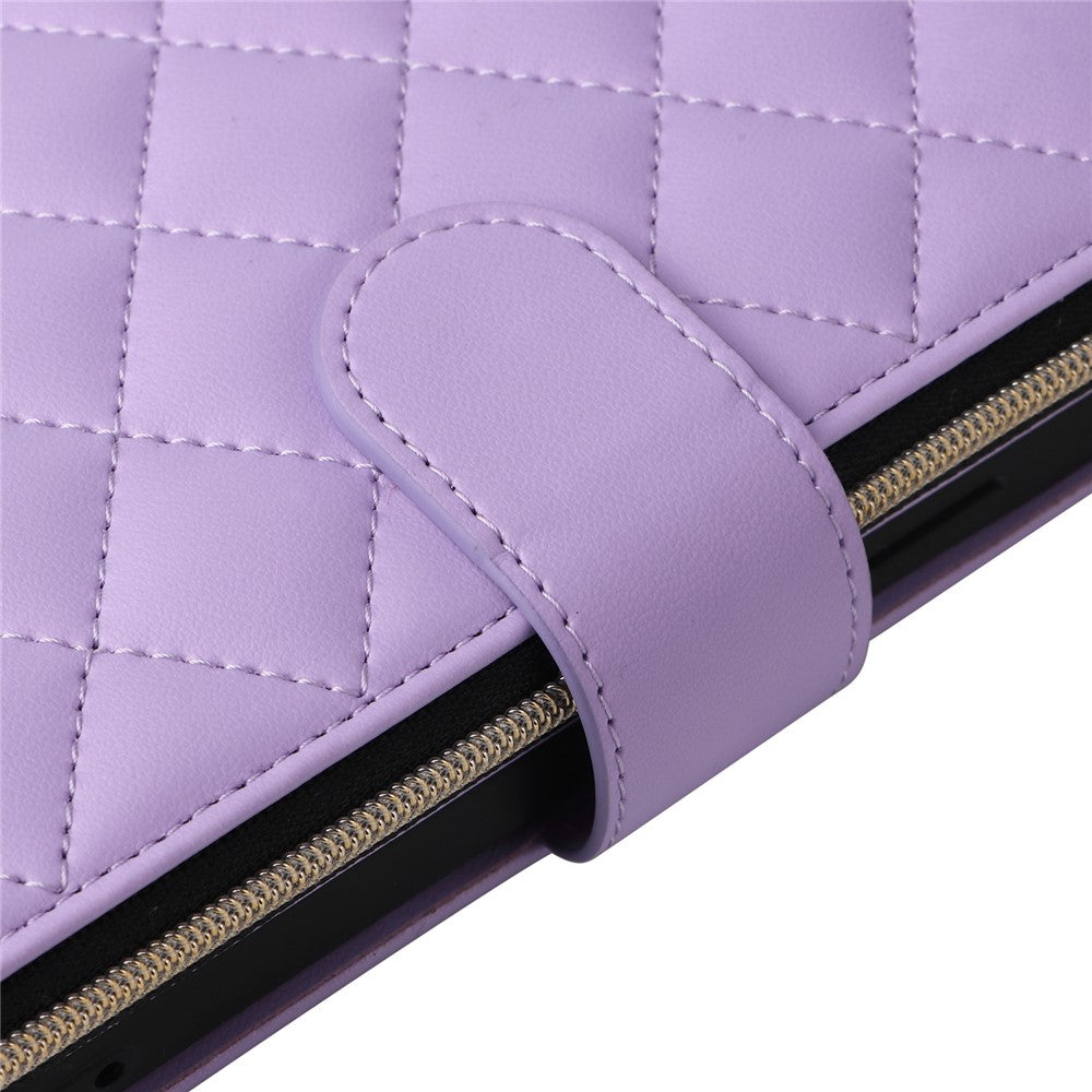 For iPhone 15 Plus / 14 Plus Case Wallet PU Leather Rhombus Stand Anti-Fall Phone Cover