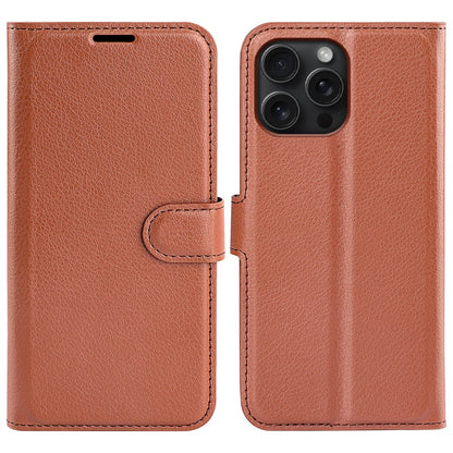 For iPhone 16 Pro Max Wallet Case Litchi Texture Phone Leather Cover