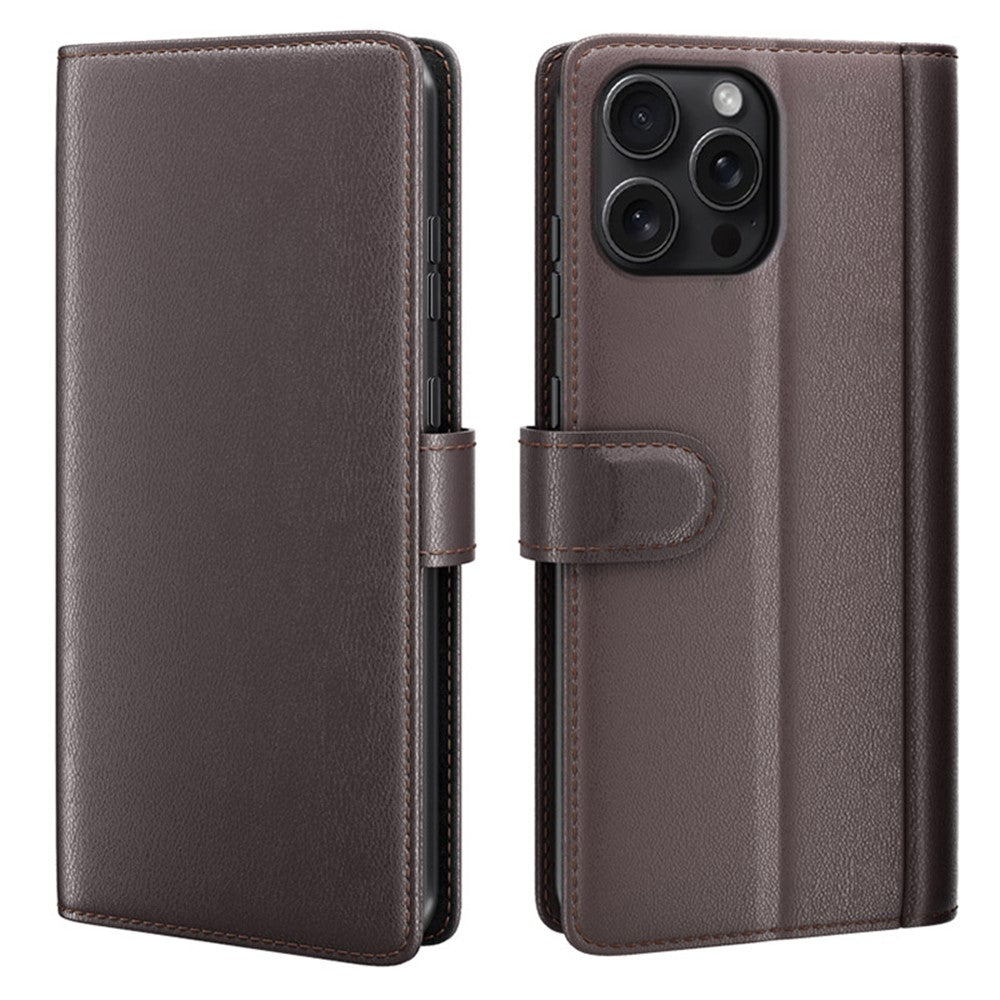 For iPhone 16 Pro Max Case Genuine Split Leather Phone Cover with Wallet Stand