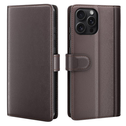 For iPhone 16 Pro Max Case Genuine Split Leather Phone Cover with Wallet Stand