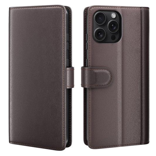 For iPhone 16 Pro Max Case Genuine Split Leather Phone Cover with Wallet Stand