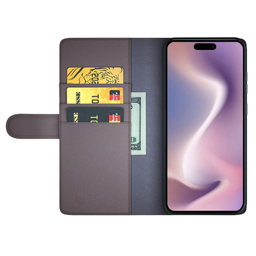For iPhone 16 Pro Max Case Genuine Split Leather Phone Cover with Wallet Stand