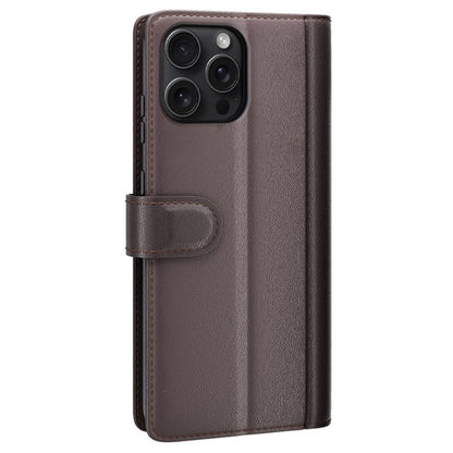 For iPhone 16 Pro Max Case Genuine Split Leather Phone Cover with Wallet Stand