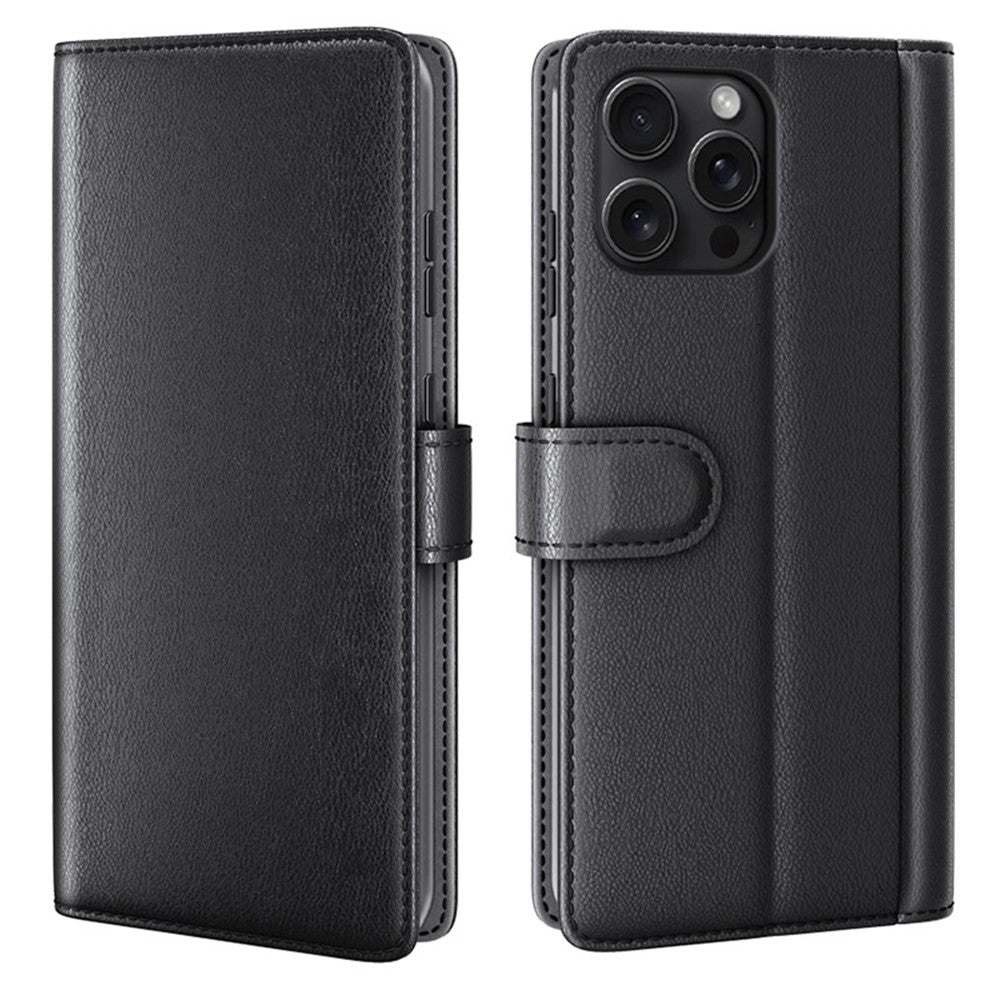 For iPhone 16 Pro Max Case Genuine Split Leather Phone Cover with Wallet Stand
