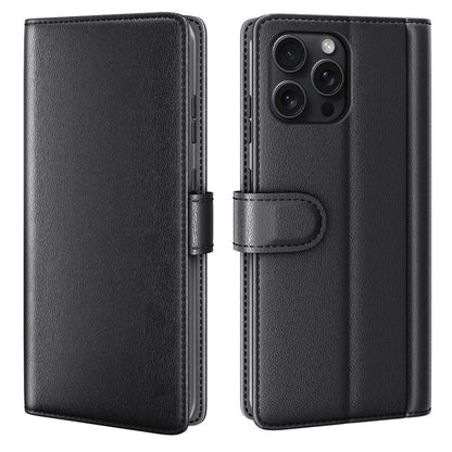 For iPhone 16 Pro Max Case Genuine Split Leather Phone Cover with Wallet Stand