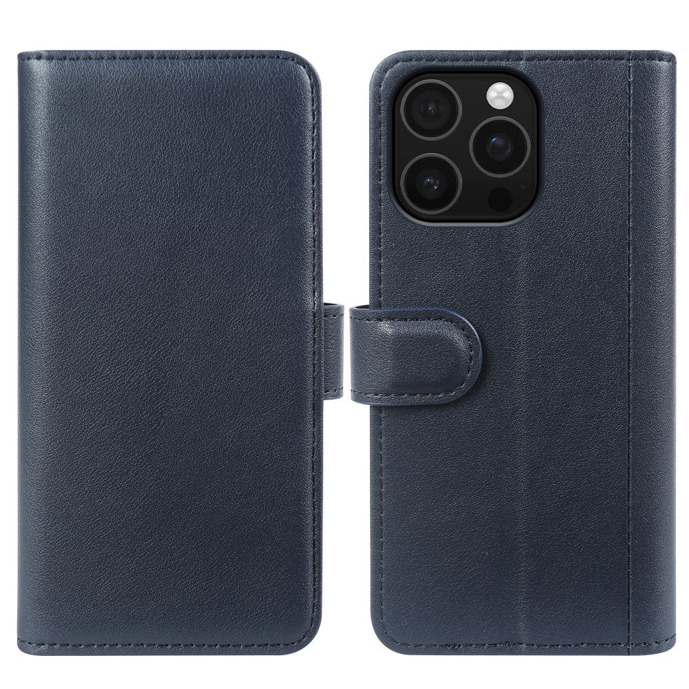 For iPhone 16 Pro Max Case Genuine Split Leather Phone Cover with Wallet Stand