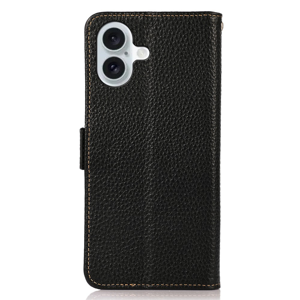 KHAZNEH For iPhone 16 Case Genuine Cow Leather Phone Cover RFID Blocking Wallet