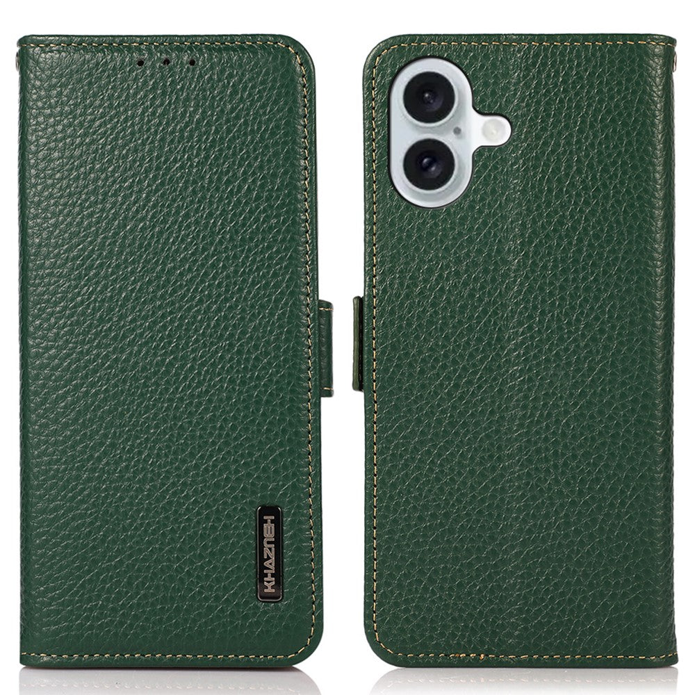 KHAZNEH For iPhone 16 Case Genuine Cow Leather Phone Cover RFID Blocking Wallet