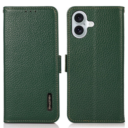 KHAZNEH For iPhone 16 Case Genuine Cow Leather Phone Cover RFID Blocking Wallet