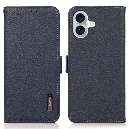 KHAZNEH For iPhone 16 Case Genuine Cow Leather Phone Cover RFID Blocking Wallet