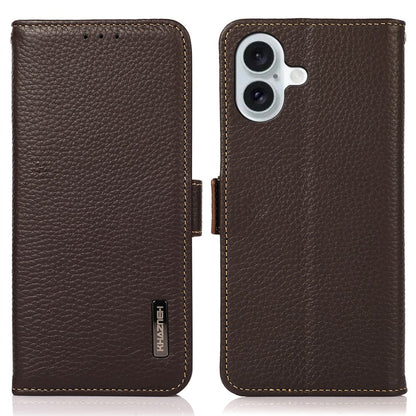 KHAZNEH For iPhone 16 Case Genuine Cow Leather Phone Cover RFID Blocking Wallet