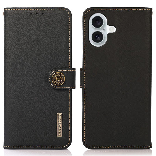 KHAZNEH For iPhone 16 Case RFID Blocking Genuine Cow Leather Phone Wallet Cover