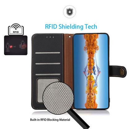 KHAZNEH For iPhone 16 Case RFID Blocking Genuine Cow Leather Phone Wallet Cover