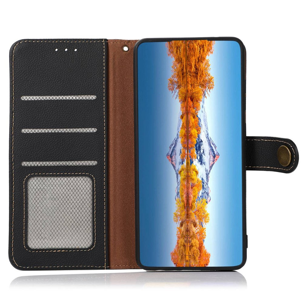 KHAZNEH For iPhone 16 Case RFID Blocking Genuine Cow Leather Phone Wallet Cover