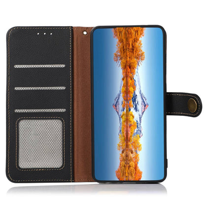 KHAZNEH For iPhone 16 Case RFID Blocking Genuine Cow Leather Phone Wallet Cover