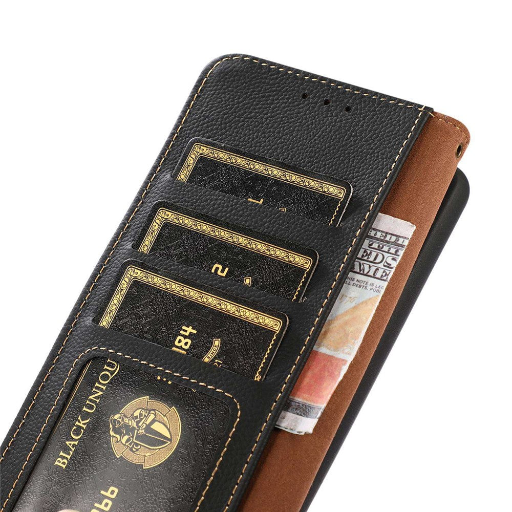 KHAZNEH For iPhone 16 Case RFID Blocking Genuine Cow Leather Phone Wallet Cover