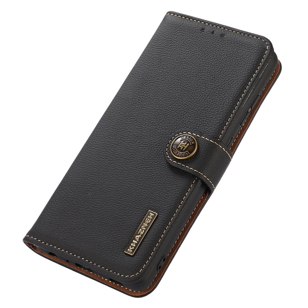 KHAZNEH For iPhone 16 Case RFID Blocking Genuine Cow Leather Phone Wallet Cover