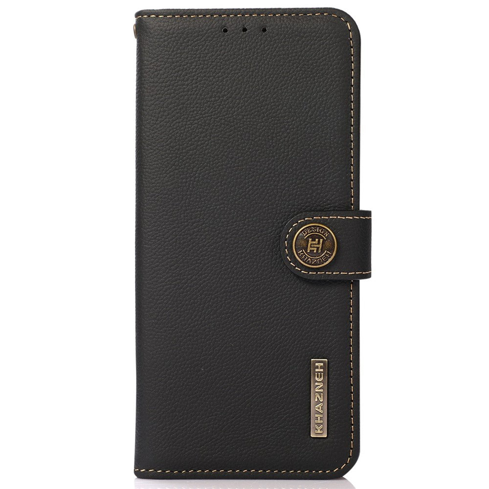 KHAZNEH For iPhone 16 Case RFID Blocking Genuine Cow Leather Phone Wallet Cover