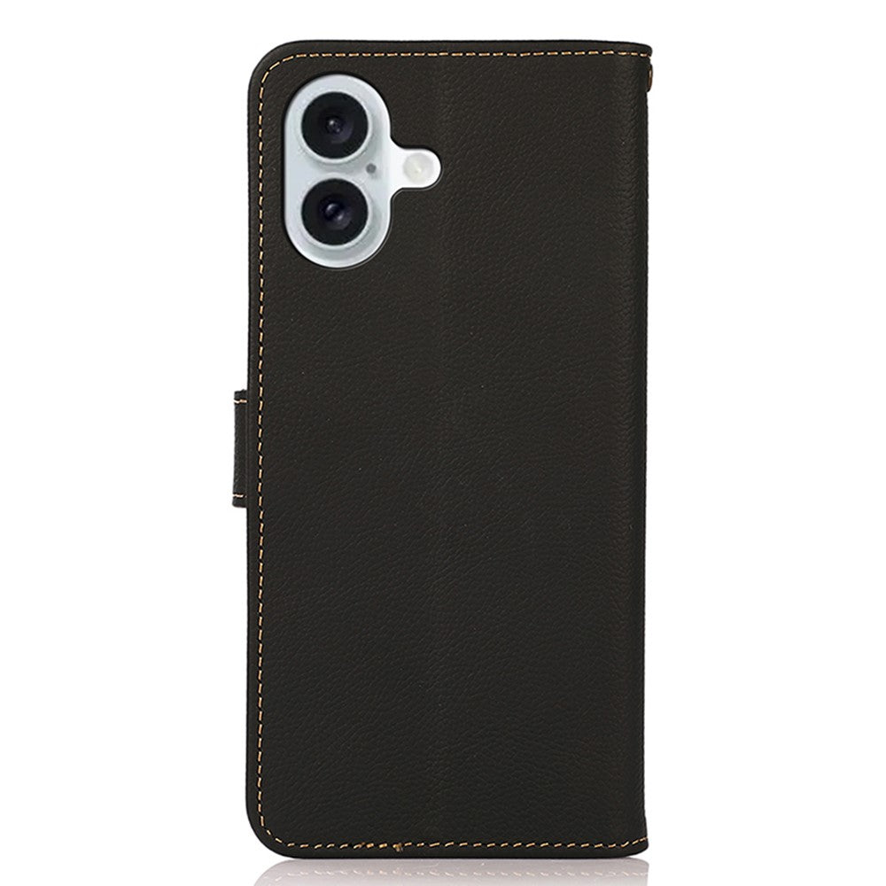 KHAZNEH For iPhone 16 Case RFID Blocking Genuine Cow Leather Phone Wallet Cover