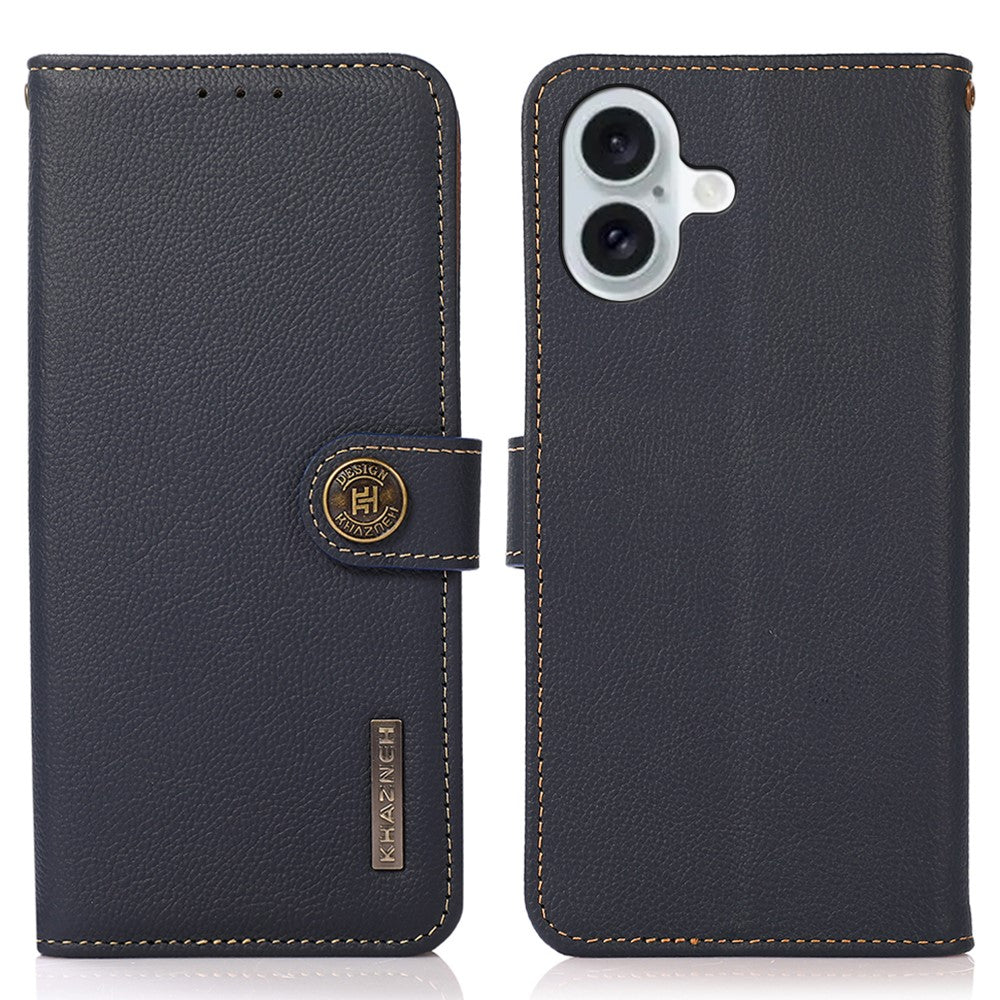 KHAZNEH For iPhone 16 Case RFID Blocking Genuine Cow Leather Phone Wallet Cover