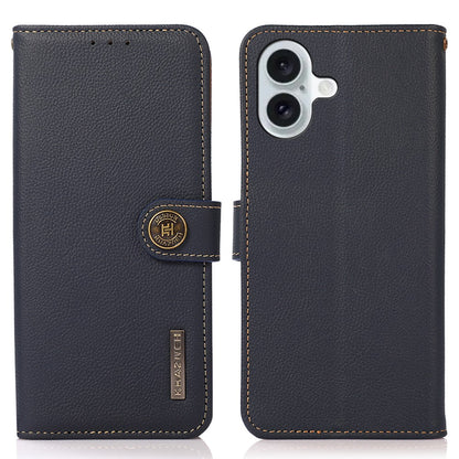 KHAZNEH For iPhone 16 Case RFID Blocking Genuine Cow Leather Phone Wallet Cover