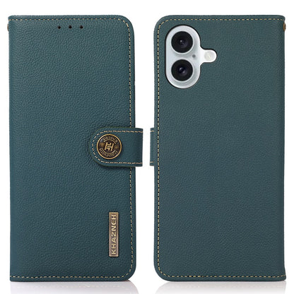 KHAZNEH For iPhone 16 Case RFID Blocking Genuine Cow Leather Phone Wallet Cover