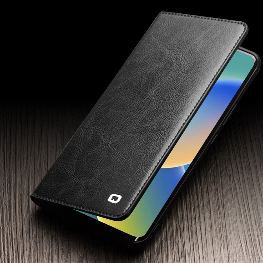 QIALINO For iPhone 14 Plus Full Protection Phone Flip Wallet Case Stand Drop-proof Genuine Leather Phone Cover