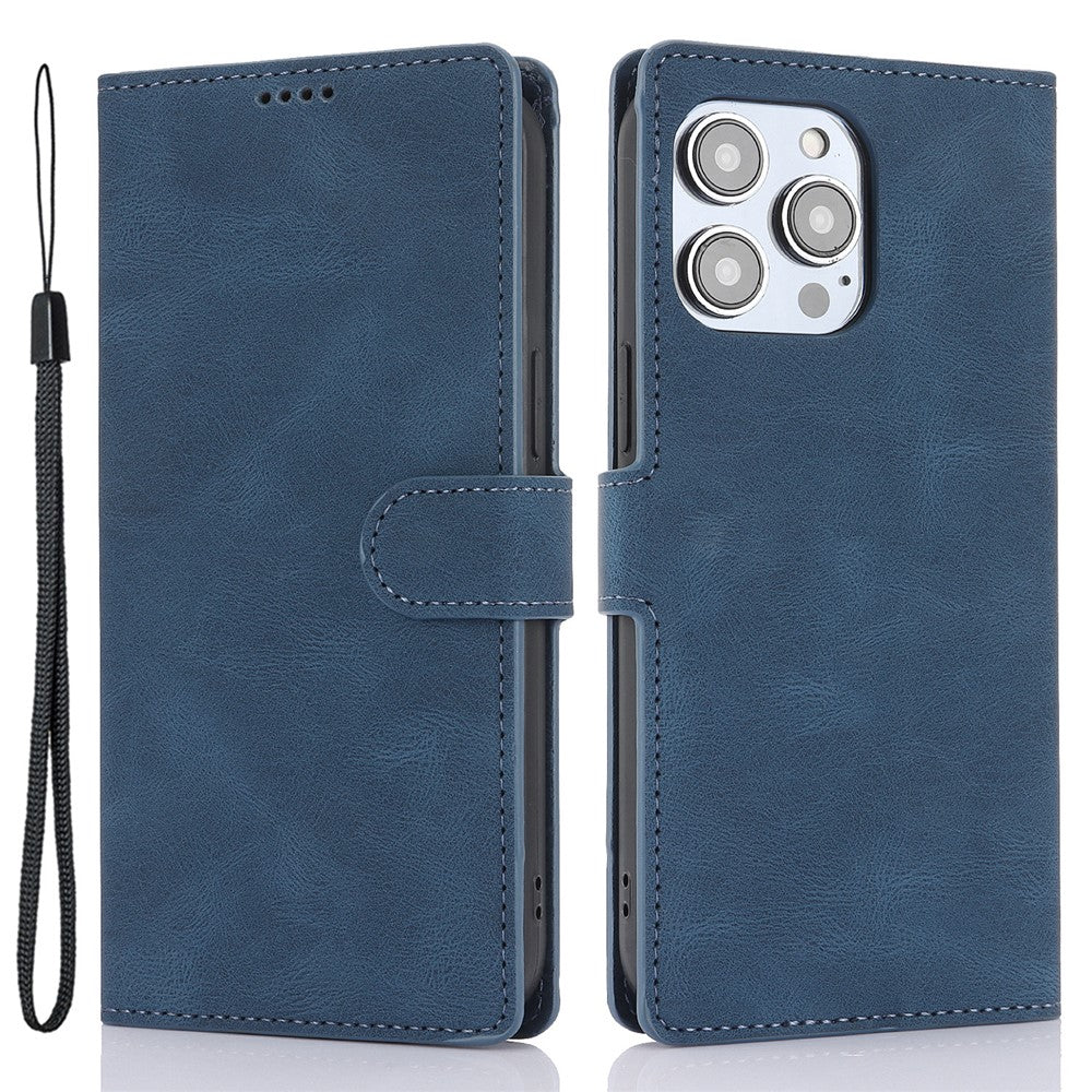 For iPhone 16 Pro Max Case Wallet PU Leather Stand Phone Cover with Wrist Strap