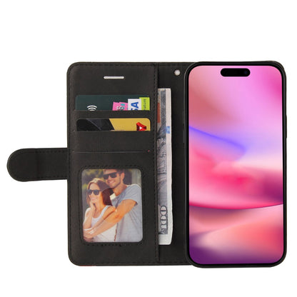 For iPhone 16 Leather Case Wallet Stand Color Splicing Phone Cover