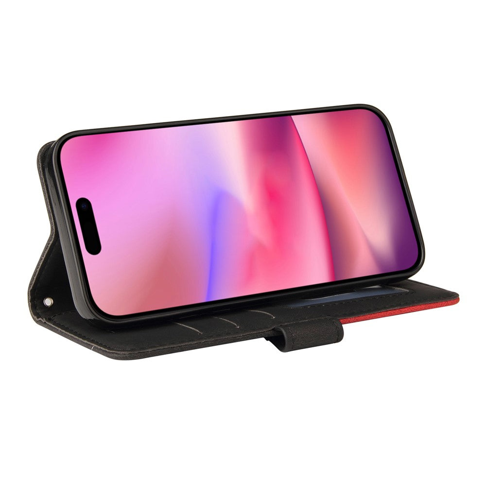 For iPhone 16 Leather Case Wallet Stand Color Splicing Phone Cover