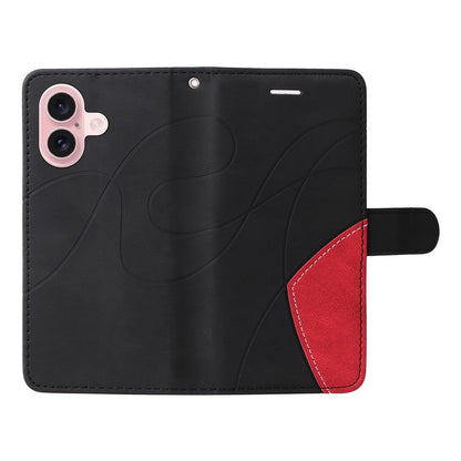 For iPhone 16 Leather Case Wallet Stand Color Splicing Phone Cover