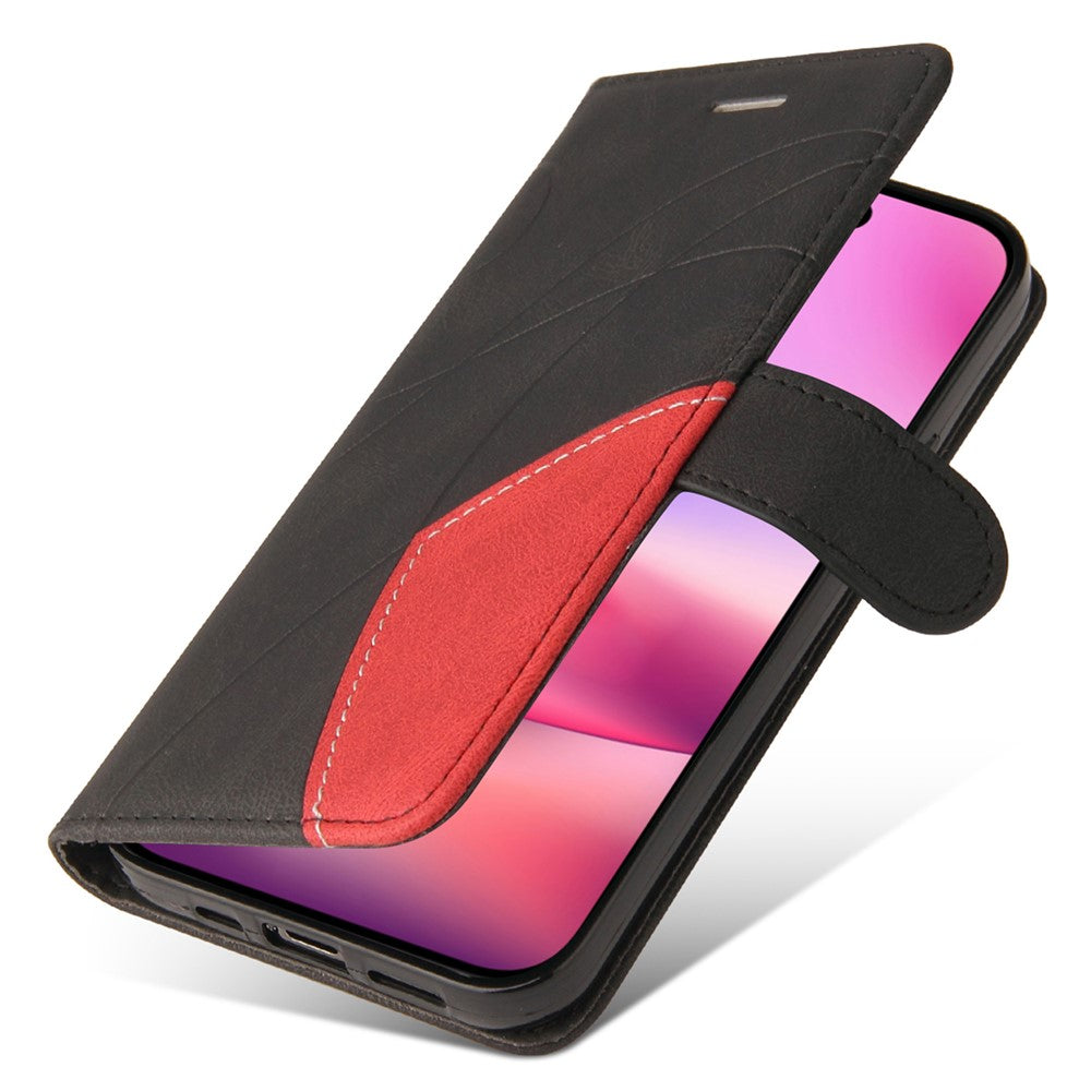 For iPhone 16 Leather Case Wallet Stand Color Splicing Phone Cover