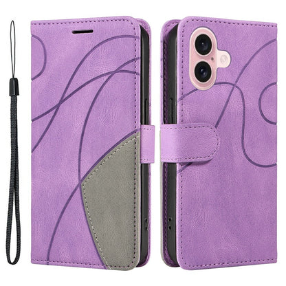For iPhone 16 Leather Case Wallet Stand Color Splicing Phone Cover