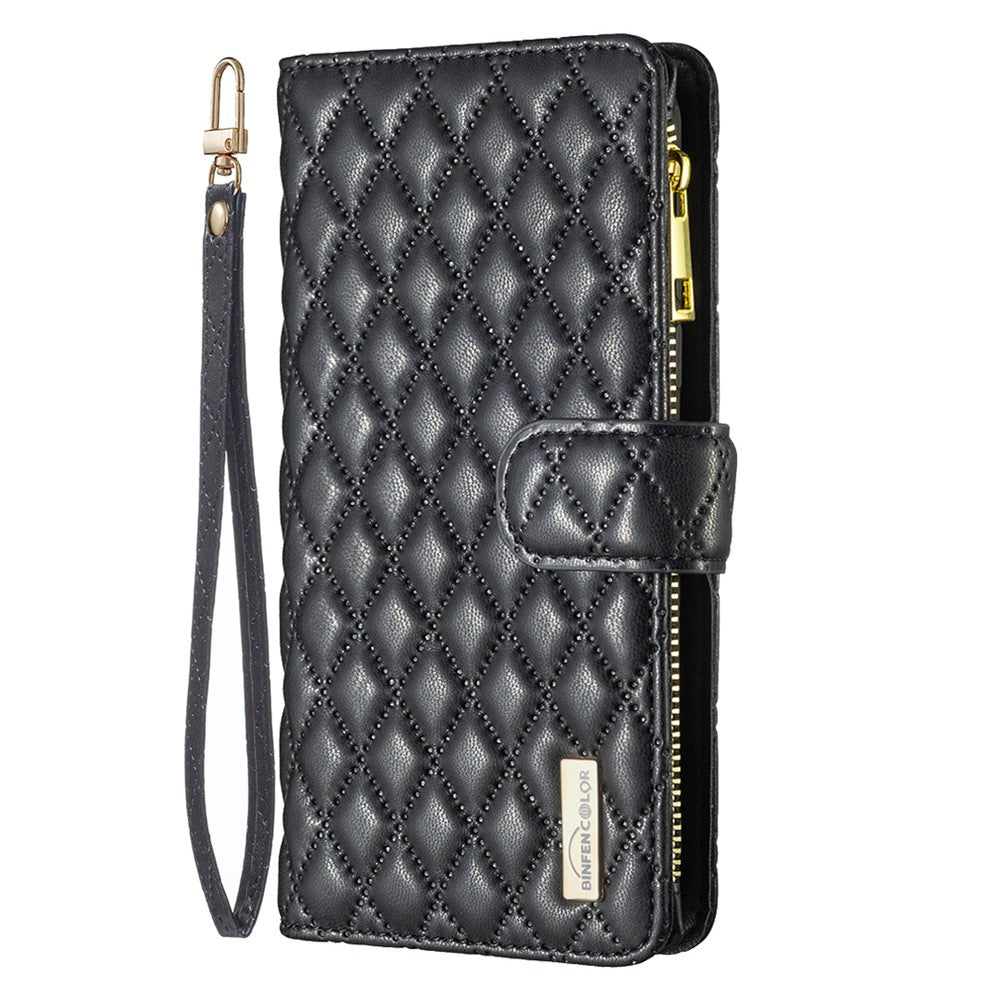 BINFEN COLOR BF Style-15 For iPhone 16 Pro Max Case Rhombus Imprint Leather Phone Cover