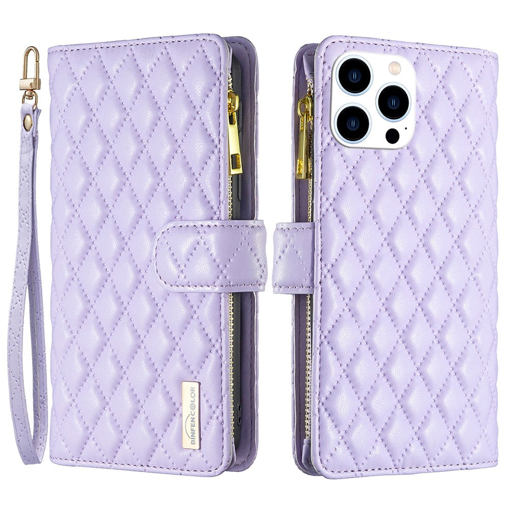 BINFEN COLOR BF Style-15 For iPhone 16 Pro Max Case Rhombus Imprint Leather Phone Cover