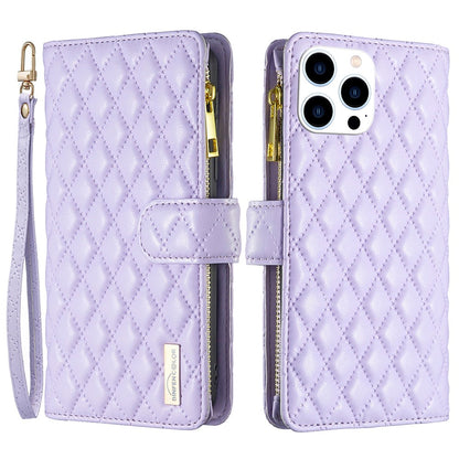 BINFEN COLOR BF Style-15 For iPhone 16 Pro Max Case Rhombus Imprint Leather Phone Cover