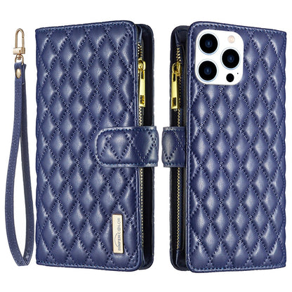 BINFEN COLOR BF Style-15 For iPhone 16 Pro Max Case Rhombus Imprint Leather Phone Cover