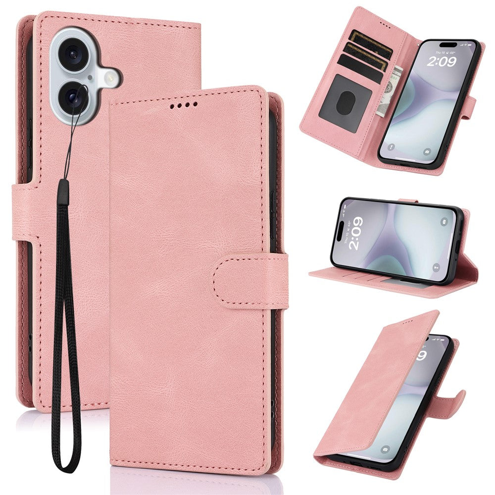 For iPhone 16 Case PU Leather Phone Cover Card Holder Magnetic Clasp Protective