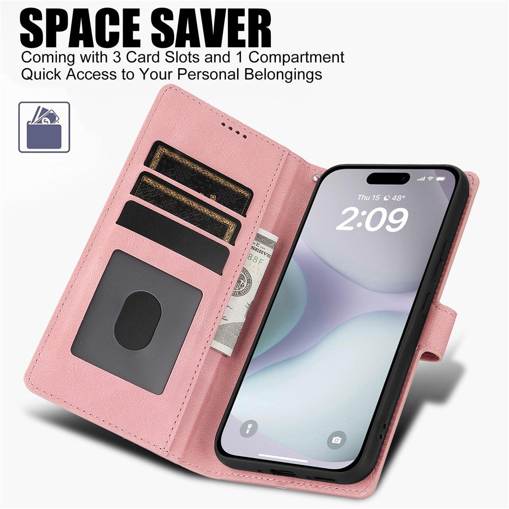 For iPhone 16 Case PU Leather Phone Cover Card Holder Magnetic Clasp Protective
