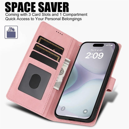 For iPhone 16 Case PU Leather Phone Cover Card Holder Magnetic Clasp Protective