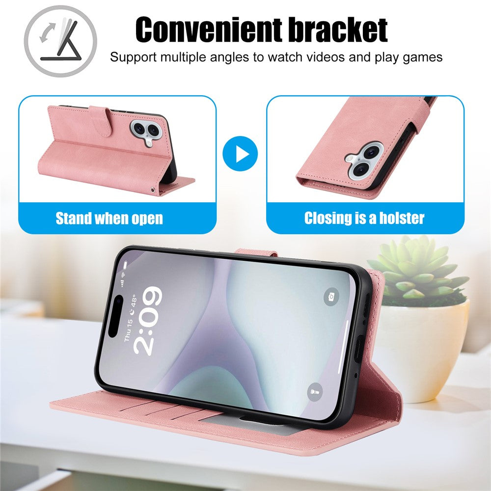 For iPhone 16 Case PU Leather Phone Cover Card Holder Magnetic Clasp Protective