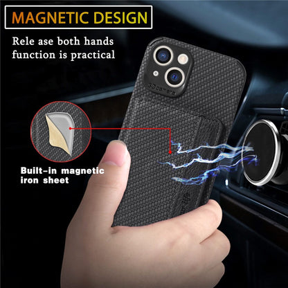 For iPhone 14 6.1 inch Anti-fall Carbon Fiber Texture RFID Blocking Phone Case Leather Coated TPU Anti-scratch Magnetic Wallet Cover Kickstand