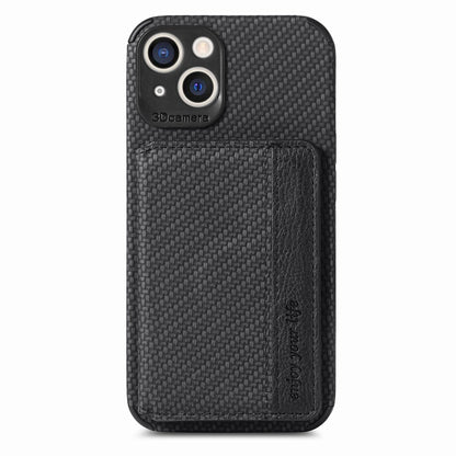 For iPhone 14 6.1 inch Anti-fall Carbon Fiber Texture RFID Blocking Phone Case Leather Coated TPU Anti-scratch Magnetic Wallet Cover Kickstand