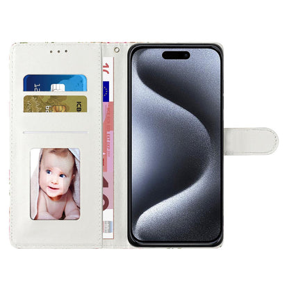 For iPhone 16 Pro Max Case Pattern Print PU Leather Card Slots Phone Cover with Wrist Strap