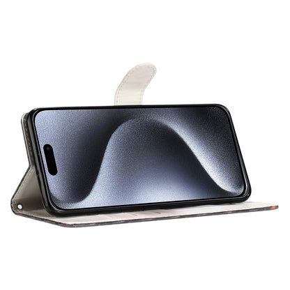 For iPhone 16 Pro Max Case Pattern Print PU Leather Card Slots Phone Cover with Wrist Strap