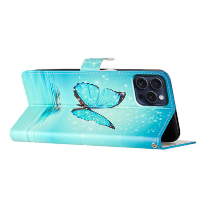 For iPhone 16 Pro Max Case Pattern Print PU Leather Card Slots Phone Cover with Wrist Strap