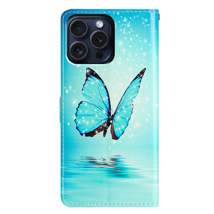 For iPhone 16 Pro Max Case Pattern Print PU Leather Card Slots Phone Cover with Wrist Strap