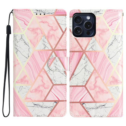 For iPhone 16 Pro Max Case Pattern Print PU Leather Card Slots Phone Cover with Wrist Strap